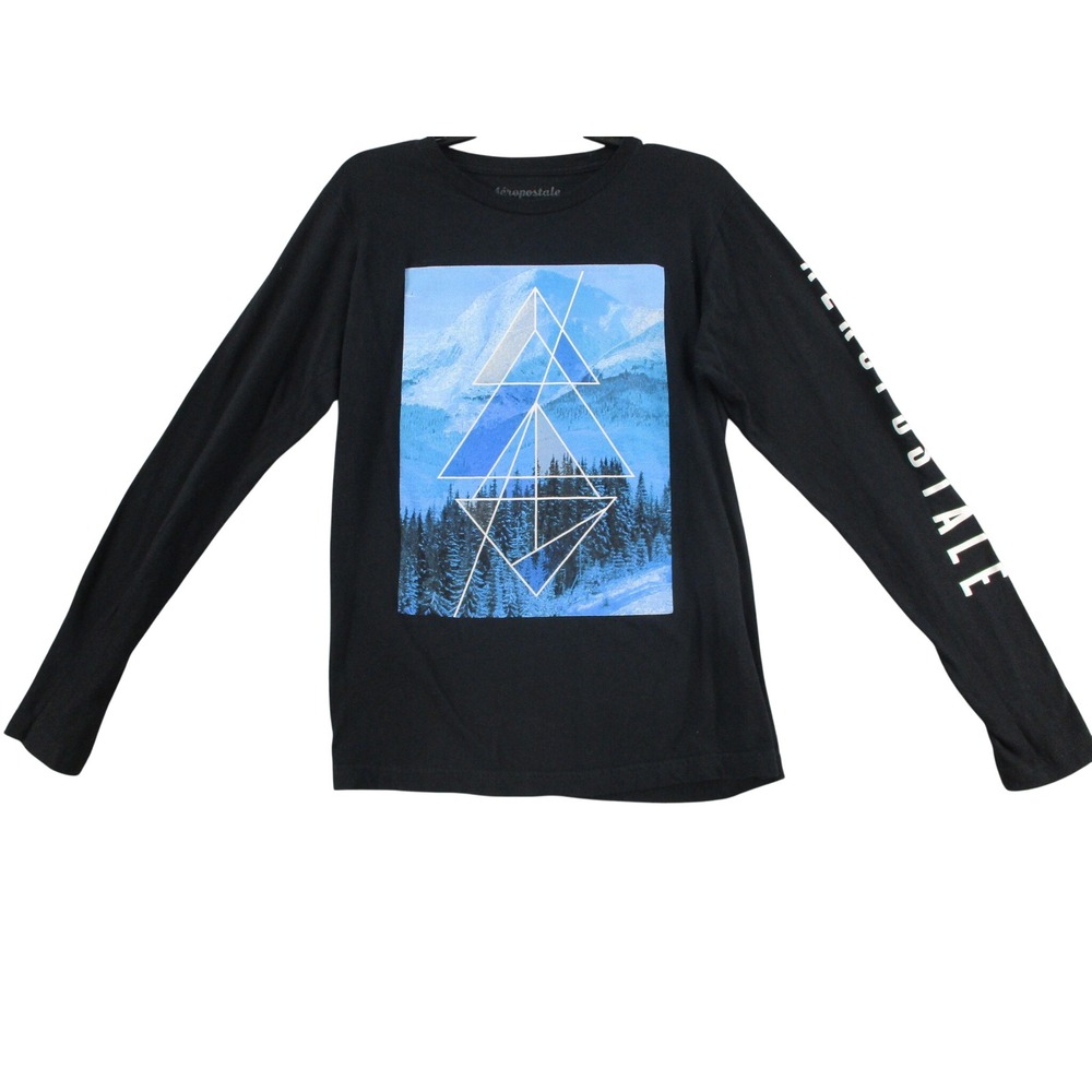 Aeropostale Mens Black Long Sleeve Graphic Mountain Tee Shirt Small